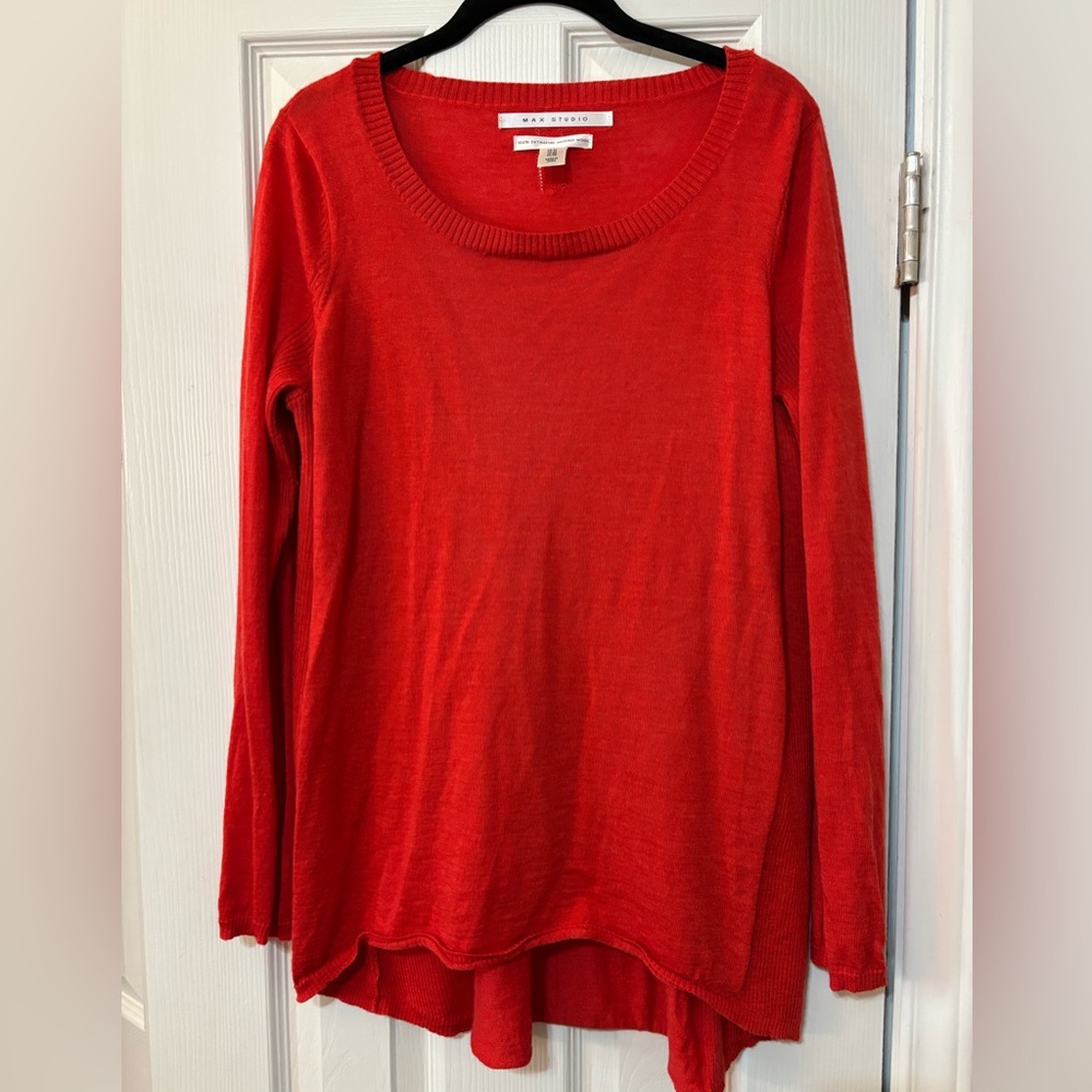 Max Studio Red 100% Extra Fine Merino Wool Soft Casual Long Sleeve Sweater Sz 1X - Picture 4 of 11